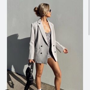 Lioness NWT Wyoming Oversized Double Breasted Grey Blazer Jacket Large - XL